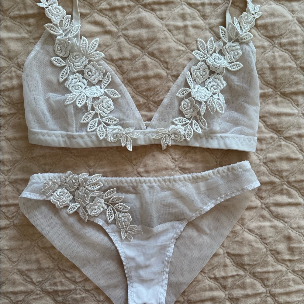 Elegant White Lace Bralette and Panty Set